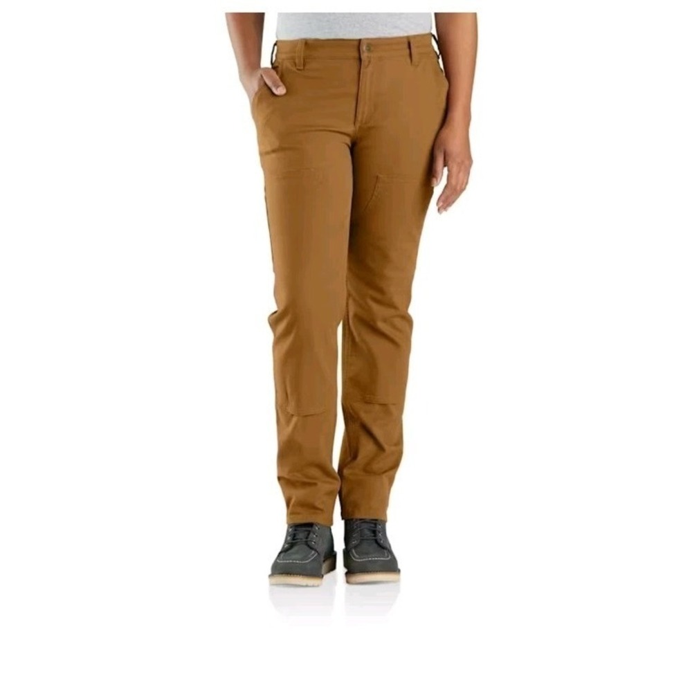 Carhartt Women (10 Tall) Rugged Flex Relaxed Canvas Double-front Pant Brown NWT